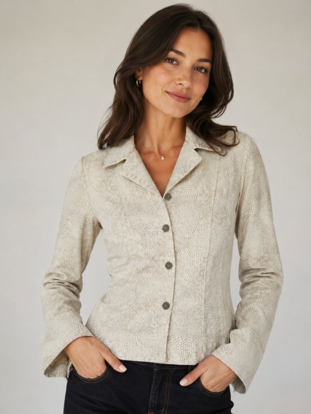 Jacket AMX Fitted Jacket Size M Micro Animal Print Stretch Cotton Vintage Y2K